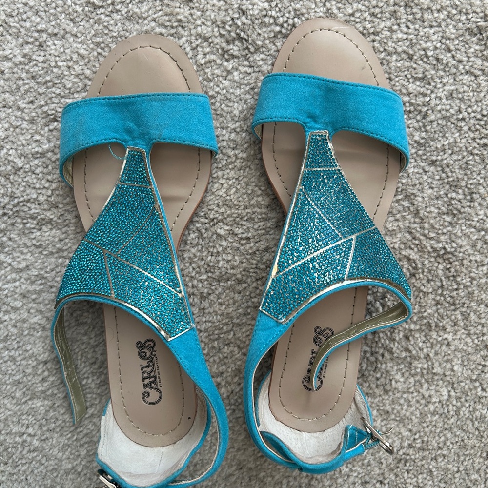 Carlos Santana Blue Sandals with Rhinestone Accents